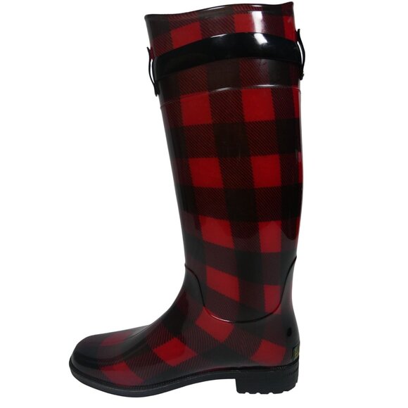 Ralph Lauren Women's Red/Black Checkered Rossalyn II Rain Boots Size 8 - Picture 4 of 10